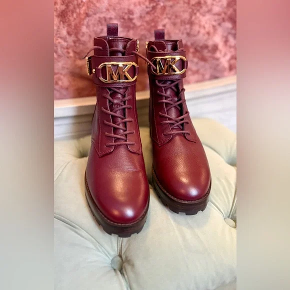 MICHAEL Michael Kors Kincaid Combat Boot Lace Up Bootie Merlot SZ8 - Picture 4 of 13